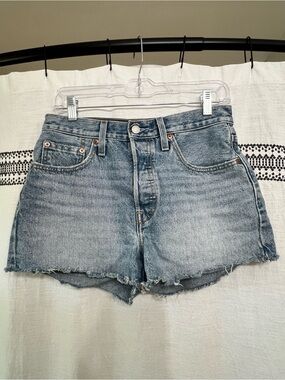 Levi's Light Blue Distressed High-Rise Denim Shorts